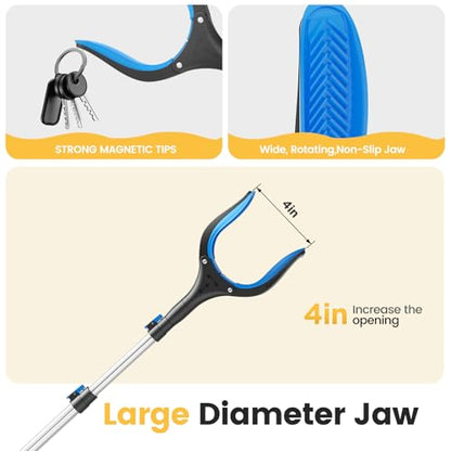 Telescopic Grabber Reacher Tool, 5-Level Adjustable Length (23'' to 41'') - Trash Claw Gripper, Pickup Stick for Litter Picking, Yard Work, and Seniors (Blue) - color: Blue