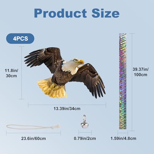 Flat Fake Hawk to Keep Away with Reflective Tape, 2Pcs Pigeon Scare Devices, Visual Hanging Owls to Scare Away from Woodpecker Porch Patio Balcony, Garden Owls to Scares Outdoor to Protect Yard - color: 4Pcs Black-1