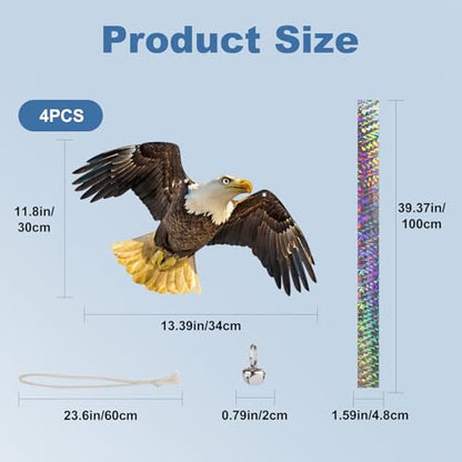 Flat Fake Hawk to Keep Away with Reflective Tape, 2Pcs Pigeon Scare Devices, Visual Hanging Owls to Scare Away from Woodpecker Porch Patio Balcony, Garden Owls to Scares Outdoor to Protect Yard - color: 4Pcs Black-1