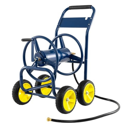Garden Hose Reel Cart, Mobile Water Hose Cart with Heavy-duty Metal Frame & 4 Solid Wheels, Hold up to 330 ft of 5/8" Hoses, Outdoor Planting Tool for Lawn & Backyard (Navy Blue) - color: Navy Blue
