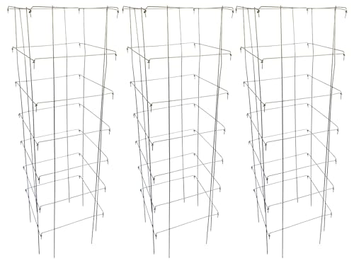 Happy Trees Large Heavy Duty Folding Tomato Cages, 3-Pack, Made in USA - color: Silver