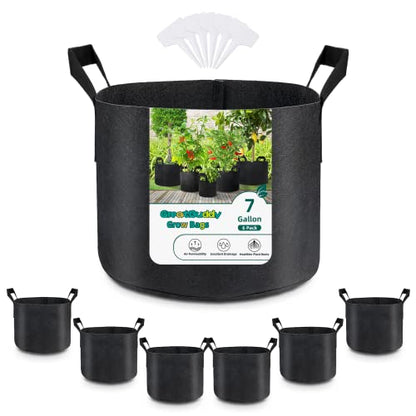 GreatBuddy Grow Bags 7 Gallon 6-Pack, Heavy Duty Fabric Grow Bags with Handles for Vegetables, Herbs, and Tomatoes, Fabric Pots & Planting Bags for Outdoor Home Gardening - size: 7 Gal