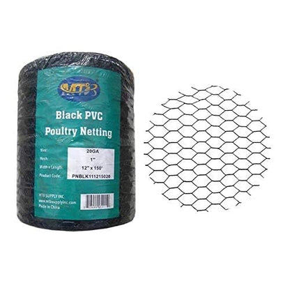 PVC Hexagonal Poultry Netting Chicken Wire 12" x150' x 1" Mesh 20GA Black - size: 12"x150'-1" 20GA