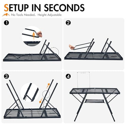 Portal 4 ft Folding Camping Grill Table Heavy Duty Portable Outdoor for BBQ