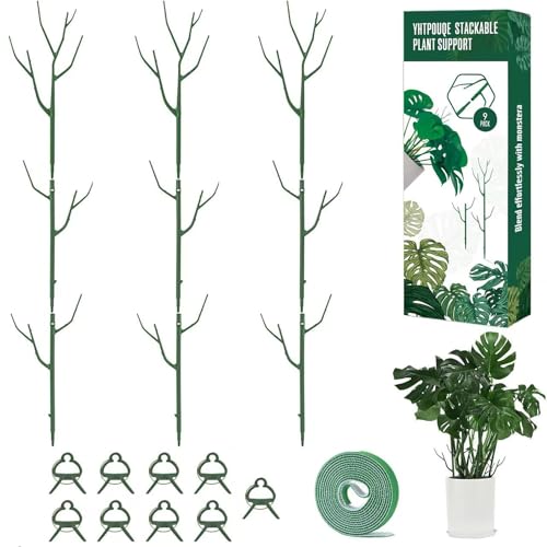 Yhtpouqe 9 Pack Green Plant Support Stakes Plant Stakes for Indoor and Outdoor Plants. 39.37inch Plant Sticks with Extension Poles, Plant Clips,Plant Ties for Potted Monstera Plants, Climbing Plants - size: 39.37"- 9 Pack