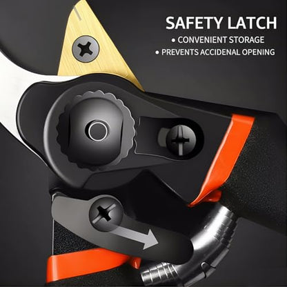 8" Heavy Duty Bypass Pruning Shears for Gardening, SK5 Steel Ultra Sharp Garden Shears, Non-slip Handle Hand Pruners with Safety Lock, Rust Proof Garden Clippers for Branch Flower Plant Trimming