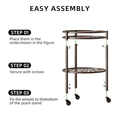 2 Tier Heavy Duty Rolling Plant Stand, 2 Pack Coffee - color: 2 pack coffee