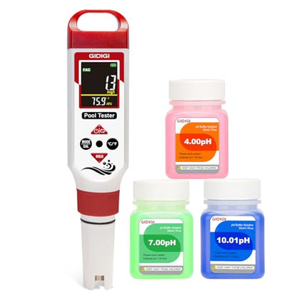 Digital Chlorine Tester for Pool, pH Test kit & Salinity ORP Meter - color: Red