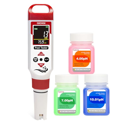Digital Chlorine Tester for Pool, pH Test kit & Salinity ORP Meter - color: Red