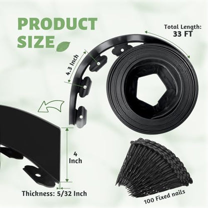 Landscape Edging Border, 4" x 33 FT No-Dig Lawn Edging Kit - size: 4 Inch x 33 FT