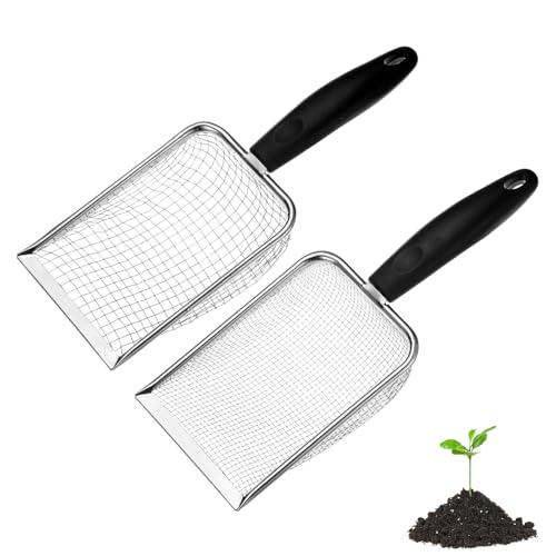M METERXITY 2-Pack Gardening Soil Sifter, 5, 2.8 mm Mesh Stainless Steel Portable Gardening Sifter with Plastic Handle for Sand/Dirt/Rock Compost [White, Black] - color: White, Black, size: 5.0X5.0mm,2.8x2.8mm