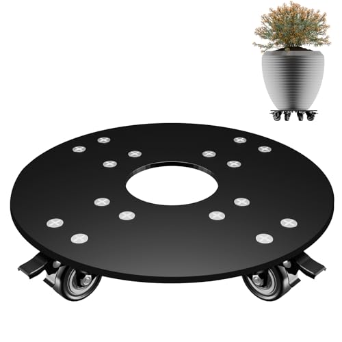 KAXIWEI Plant Caddy with Wheels, Heavy Duty Aluminum Plant Stand, 3.0mm Thick Rolling Plant Dolly Supports up to 500 lbs, Fits 12 Inch Pots for Indoor Outdoor Patio Garden, Black - size: 12" Round Black