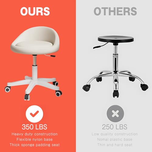 Rolling Stool – Ergonomic Swivel Seat, Adjustable Height, Ultra-Quiet Wheels, Padded PU Leather Cushion, for Salon, Office, Massage & Medical Use Beige - color: Beige