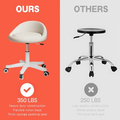Rolling Stool – Ergonomic Swivel Seat, Adjustable Height, Ultra-Quiet Wheels, Padded PU Leather Cushion, for Salon, Office, Massage & Medical Use Beige - color: Beige