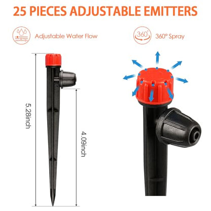 Gardrip 25 Pieces Drip Emitters Stream with Stake for 1/4" Irrigation Tubing: Adjustable 360 Degree Water Flow Irrigation Universal Sprayer Drip Pipe Sprinklers Fittings for Garden Watering System - color: Red 360 Degree Vortex Emitter-25 Pcs