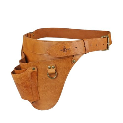 Leather Florist Tool Belt Pouch 3-Pocket Adjustable for Gardening Carpenter - color: Brownish Yellow