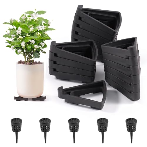 Li&Zhao 20pcs Pot Feet with 5pcs Fertilizer Cages, Plant Stand Risers for Indoor Outdoor Planters, Ceramic Pot Feet and Plant Stand Support for Gardening, Durable Pot Feet for Outdoor Planters (Black) - color: 1-black