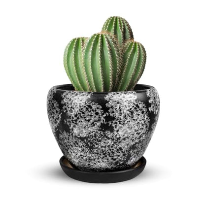 Ceramic Plant Pots With Saucer & Drainage, 6 inch Indoor Flower Pots - color: Gray, size: 6 inch