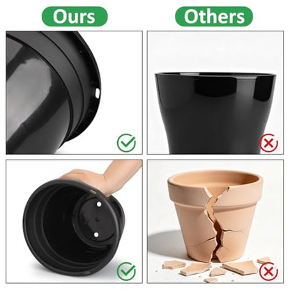 10 Pack 8 Inch Black Nursery Pots with Drainage Holes and Saucers - color: Black, size: 8 inch+10 trays