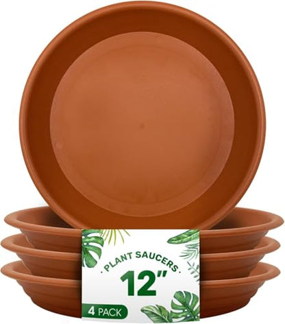 4 Pack of 12 inch Plant Saucer, Plastic Terracotta Plant Water Tray
