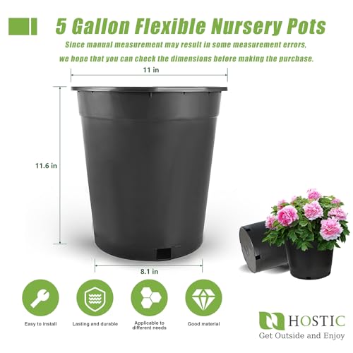 HOSTIC 5 Gallon Flexible Nursery Pots Gallon Pot with Drainage Holes Plastic Plant Container Suitable for Indoor Outdoor Vegetables Flowers Plants 10 PCS - size: Standard 5 Gallon