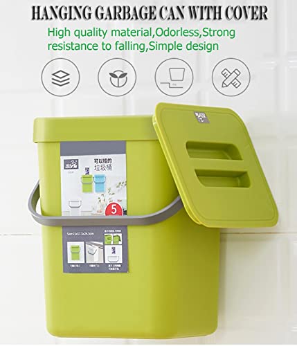 Small Trash Can with Lid Mini Kitchen Hanging Trash Can Tightly Sealed Odor Free, Small Countertop Compost Bin for Scraps from Daily Cooking, Mountable Trash Bin for Kitchen Counter,5L/1.3 Gal - color: green