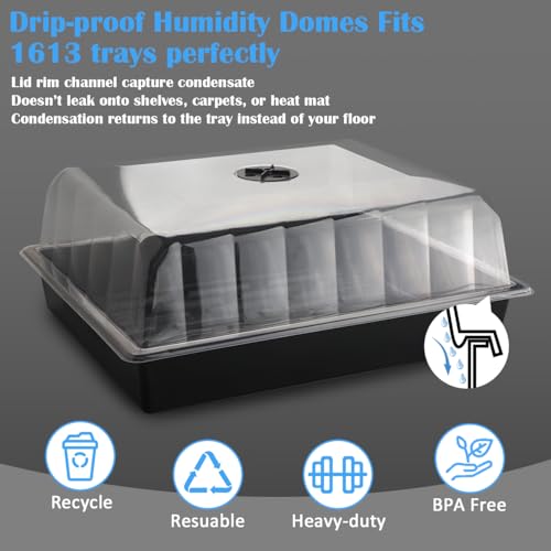 RooTrimmer 10-Pack Leak-Proof Humidity Domes, Plastic Clear Seed Starter Dome, Seed Starter Tray Covers Humidifying and Insulating for Greenhouse Germination and Garden Growing (16"×13", 4" Height) - size: 1613 4 Inch Dome-10P