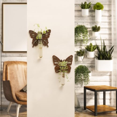 Artilady Plant Propagation Station Wall Hanging, Butterfly Plant Terrariums - color: Butterfly Wood