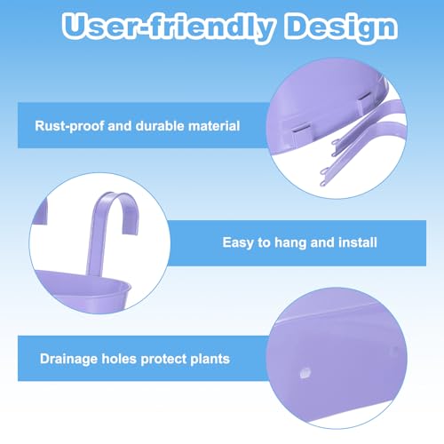 uxcell Rail Planter for Outdoor Plants, 4 Pcs 11" Iron Wall Hanging Planters Fence Railing Balcony Planters with Drainage Holes and Detachable Hooks, Light Purple - color: Purple