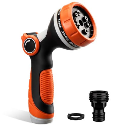 Garden Hose Nozzle,Water Hose Sprayer Thumb Control with 10 Spray Patterns - color: Orange