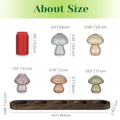 Hewory Plant Propagation Stations: 5PCS Amber Mushroom Vase with Wood Tray - color: Amber, size: 5