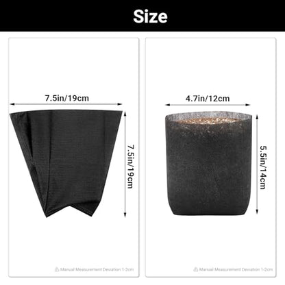 Black Plant Grow Bags, Pack of 100 7.5x7.5 Breathable Non-Woven Fabric Grow Bags for Planting Seedling Pots 1 Gallon Plant Pots - color: Black, size: 7.5"x7.5"/Pack of 100