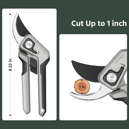 PrunePro Pruning Shears for Gardening Professional Bypass Hand Pruner Up to 1 Inch Cut Capacity Sharp Stainless Steel Blade Garden Scissors Plant Flower Garden Clipper Grey 1 Pack - color: Grey