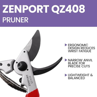 Zenport QZ408-3PK of Pruners, 8.5-inch Angled Head, Ergonomic Forged Bypass Pruner, 3-Pack