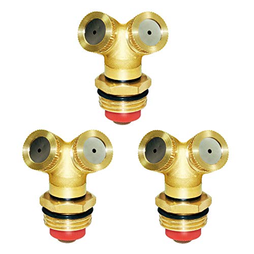 Joywayus Brass Misting Spray Nozzle 1/2" NPT Male 2-Holes Garden Sprinklers Irrigation Connector Water Sprinklers Mister Heads Fitting with Filter Mesh (Pack of 3) - size: 2 Holes-1/2"NPT