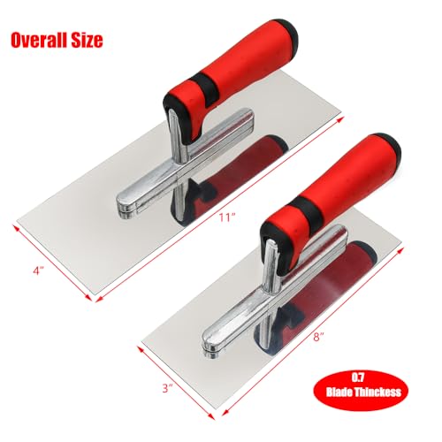 Concrete Tools Set Stainless Steel Flat Finishing Trowel 2 PC (8"x3" & 11"x4") Cement Drywall Plastering Tile Masonry Construction Hand Kit