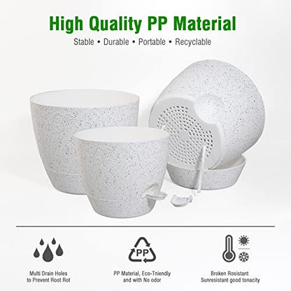 UOUZ Large Self Watering Pots, 12/10/9 Plastic Planters with High Drainage Holes and Deep Reservoir for Indoor Outdoor Garden Plants and Flowers, White Speckles - color: White Speckles