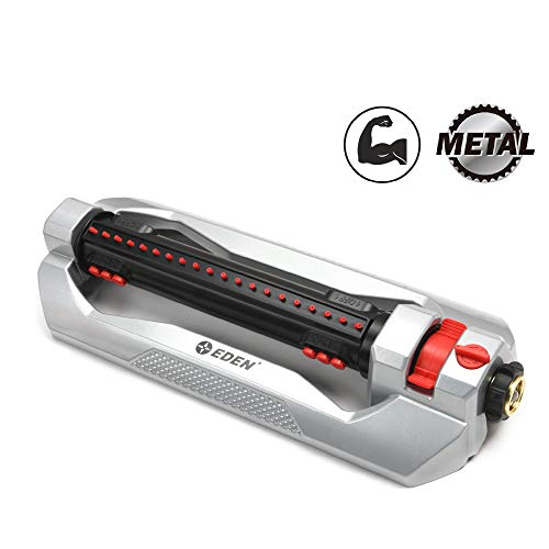 Eden 96216 Heavy Duty Turbo Oscillating Sprinkler, Covers Up to 4,900 sq. ft., 20 Precision Nozzles, Aluminum Base, Flow and Width Control, Adjustable Range, Quick Connects, Filters - style: With Triple Nozzle Switches