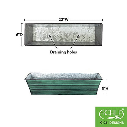 Achla Designs Galvanized Window Flower Box Planter-Green-Small (22" L x 6" W x 5" H) - color: Green, size: Small