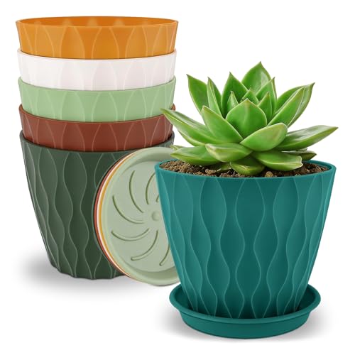 YNNICO 4 inch Plant Pots for Indoor with Drainage Holes and Tray Saucers - color: Multicolor, size: 4 inch-6 pack