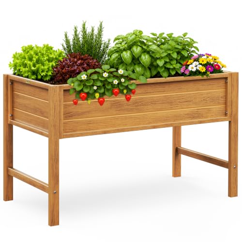 YEFU 48" Raised Garden Bed with Legs, HIPS Outdoor Garden Bed, Teak - color: Teak, size: 48"×24"×30"
