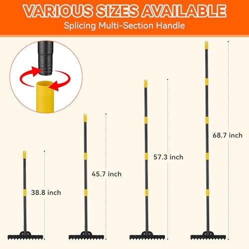 77" Adjustable Bow Rake, Metal Head with 1.1-Inch Thick Stainless Steel Handle, Heavy Duty Garden Rake for Soil Loosening, Leaf Gathering, Lawn Leveling & Yard Management