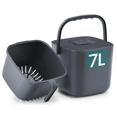 SONGMICS Compost Bin for Kitchen Counter, Plastic, 1.8-Gallon (7 L) - color: Dark Gray, size: 1.8 gallons (7L)