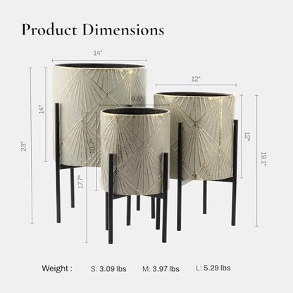 LuxenHome Planters for Indoor Plants, Set of 3 Floor Plants Pots with Stand - color: Green Gray