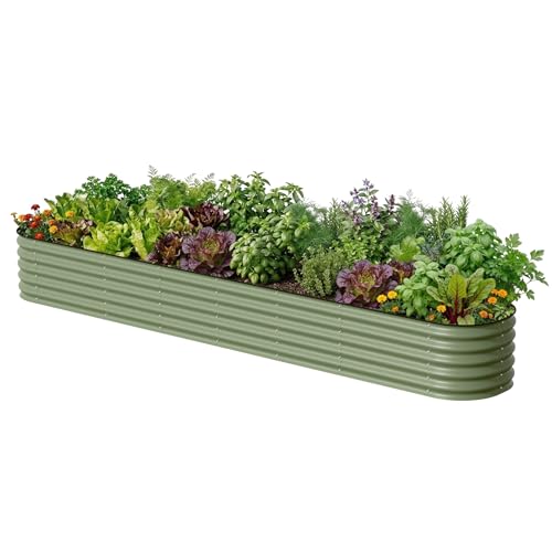 Vego garden 17" Tall 2' x 12' Giant Modular Metal Raised Garden Bed Kit, Large Metal Planter Box for Vegetables, Flowers, Herbs, Olive Green - color: Olive Green, size: 2' x 12'
