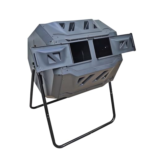FixtureDisplays® 42 Gallon 28X24X36 Black Garden Waste Processing Bin, Dual Rotating Chambers, Outdoor Tumbler Design 15813NEW-NPF