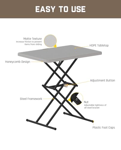 FanttikOutdoor Small Folding Table Quick Adjust 3 Heights, TV Tray, Dining - color: Grey