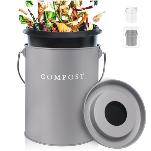 FINESSY Countertop Compost Bin with Lid Small, Indoor Kitchen Composter - color: Nordic Grey
