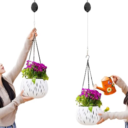 Update Retractable Plant Hanger with Pulley System - 2 Pack Adjustable 1.6M Stainless Steel Plant Hooks for Pots, Bird Feeders & Storage | 15kg/33lbs Max Load, Rustproof Indoor/Outdoor Use - color: Update Black 2P