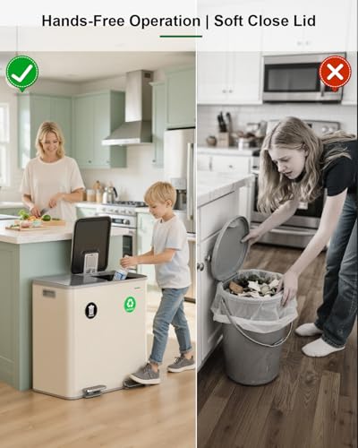Lovewind 2×11.5 Gallon Dual Trash Can, Stainless Steel Dual Garbage and Recycling Can with Foot Pedal, 90° Stay-Open Lid, Large Dual Compartment Trash Recycling Bins Kitchen, Apricot - color: Apricot, size: 23 Gallon